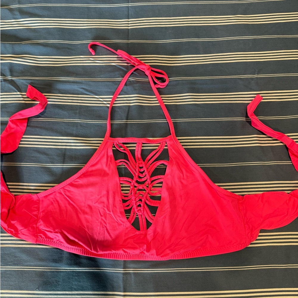 BECCA Hot Pink Strappy Halter Bikini Top